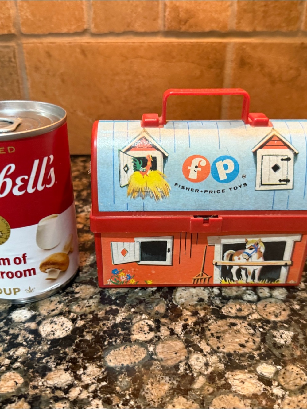 Fisher-Price Red & Light Blue Barn Lunchbox Toy with thermos